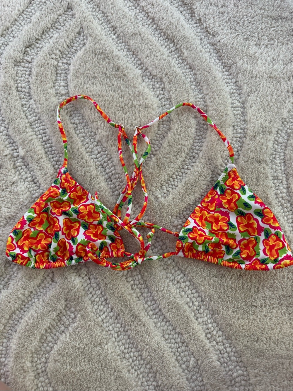 Floral Triangle Bikini Top - Red & Green